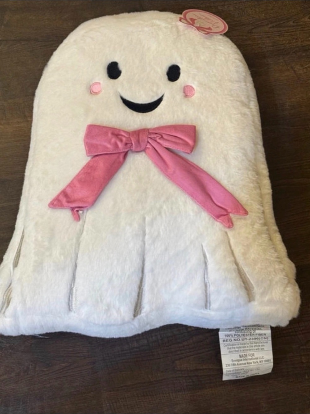 Plush White Ghost Pillow with Pink Bow